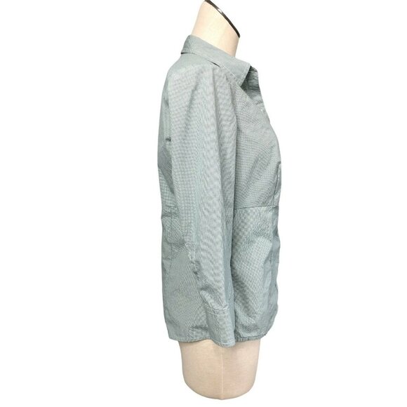 Liz Claiborne Button Down Blouse Shirt Top 3/4 Sleeves Womens M Green Checked Wo - Picture 2 of 9